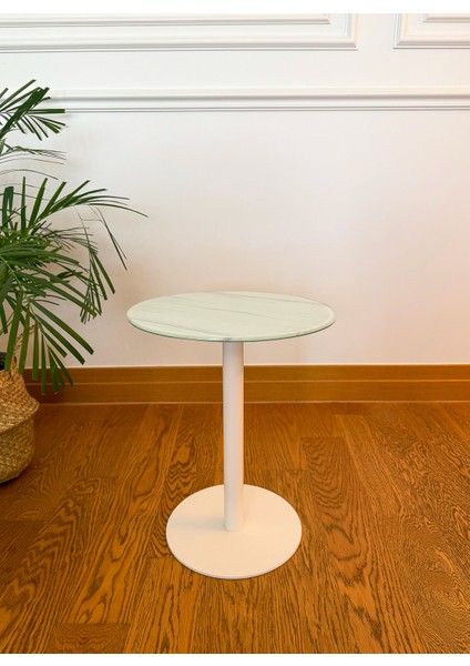 Beyaz Mermer Desenli Modern 40 cm Zigon Yan Sehpa 8 mm Temper Cam fiyatları