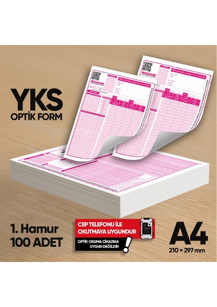 Yks-Msü Deneme Sınavları için 100 Adet (80.gr) Optik Form