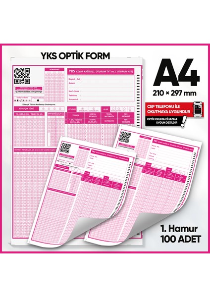 Yks-Msü Deneme Sınavları için 100 Adet (80.gr) Optik Form fiyatları