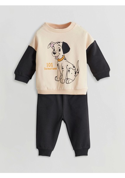 Lcw Baby Bej Baskılı Erkek Bebek Sweatshirt ve Eşofman Alt 2'li Takım