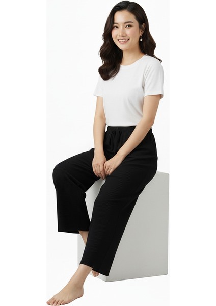 Kadın Kışlık Pantolon Kalın Burgu Kumaş Beli Lastikli Burgu Fitilli Likralı Geniş Paça Jumbo fiyatları