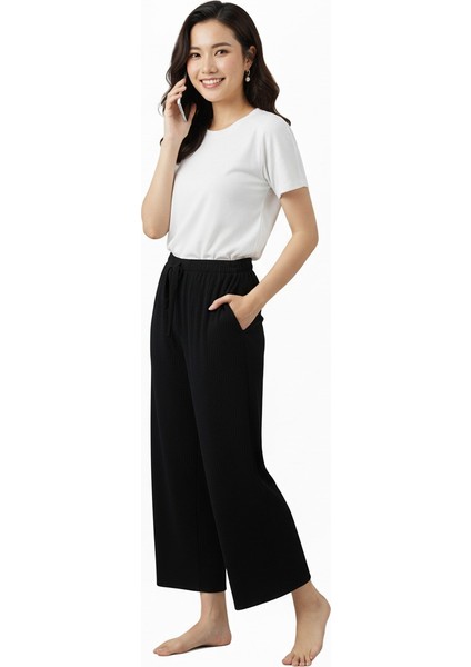 Kadın Kışlık Pantolon Kalın Burgu Kumaş Beli Lastikli Burgu Fitilli Likralı Geniş Paça Jumbo modelleri