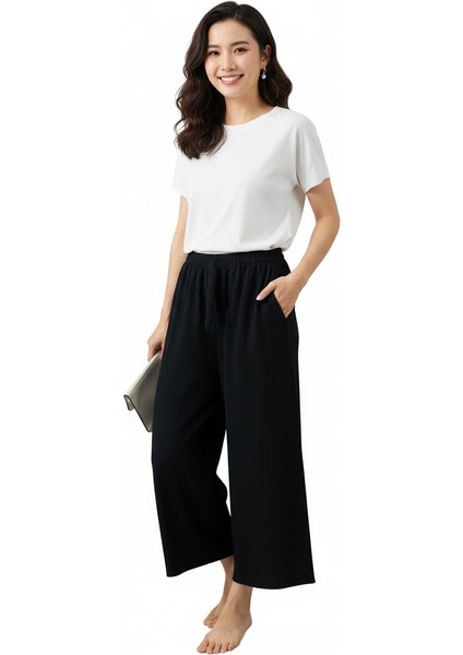 Kadın Kışlık Pantolon Kalın Burgu Kumaş Beli Lastikli Burgu Fitilli Likralı Geniş Paça Jumbo fırsatları