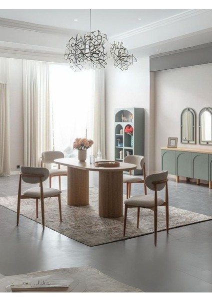 Alva Bohem Natural Ahşap Masa Sandalye Takımı 80X180