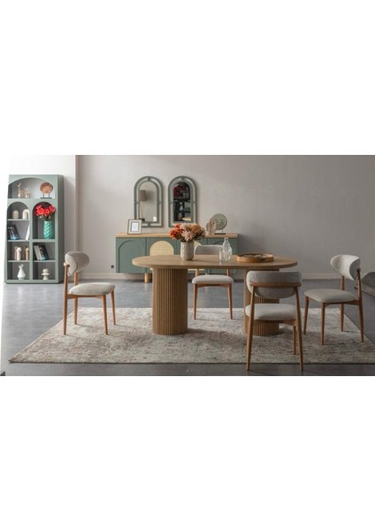 Alva Bohem Natural Ahşap Masa Sandalye Takımı 80X180 fırsatları