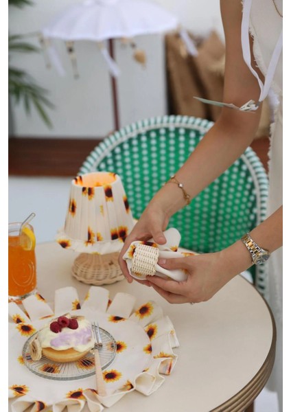 2'li Ayçiçeği Pileli Saten Supla / Amerikan Servis Takımı (Peçetesi Hediye!)