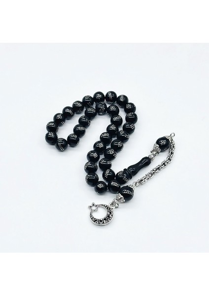 Misket Kesim Gümüş Işlemeli Gürcistan Oltu Taşı Tesbih