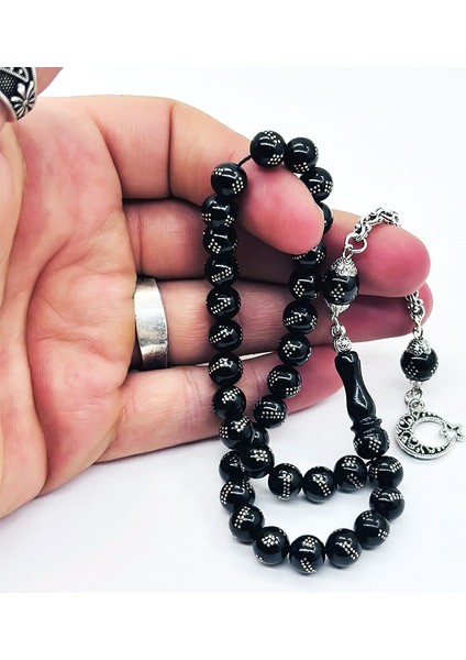 Misket Kesim Gümüş Işlemeli Gürcistan Oltu Taşı Tesbih fiyatları