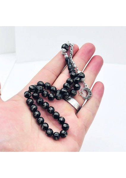 Misket Kesim Gümüş Işlemeli Gürcistan Oltu Taşı Tesbih modelleri