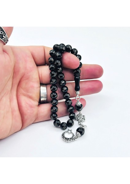 Misket Kesim Gümüş Işlemeli Gürcistan Oltu Taşı Tesbih fırsatları