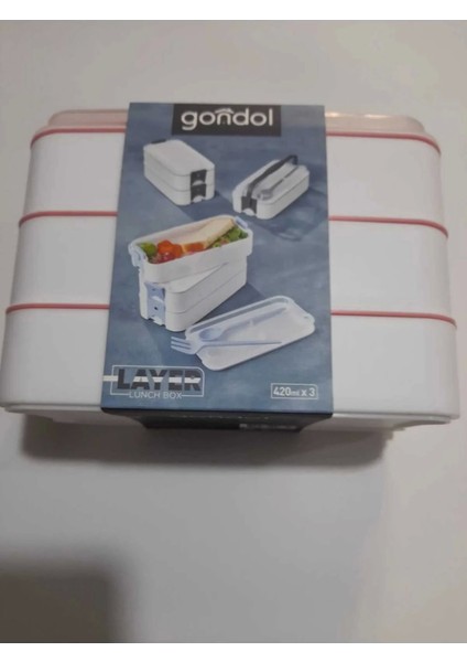 3 Katlı Beslenme Kabı Çatal Kaşık Içerisinde