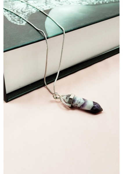 Ametist Doğal Taşı Zincirli El Yapımı Tasarımlı Kolye Uç: 3,5 cm Zincir: 20 cm Kutulu modelleri