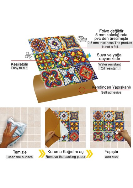 Kendinden Yapışkanlı Fayans Karnaval Karo Desenli Pvc Karo 30X30 cm (56 Adet) 5m2 modelleri