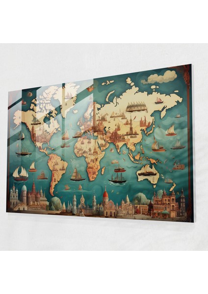 Dünya Haritası 2 - Vintage Tarzında Ev Dekorasyonu Detayları ile Dikkat Çeken Dünya Haritası Kanvas Tablo