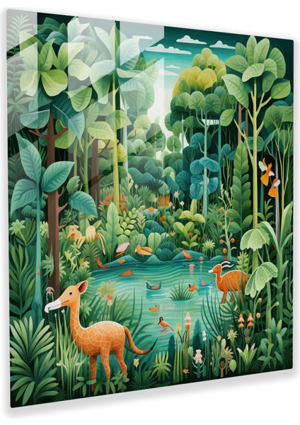 Tropikal Orman Cam Tablo - Tropikal Yeşillik Dolu Cam Tablo Hayal Gücü