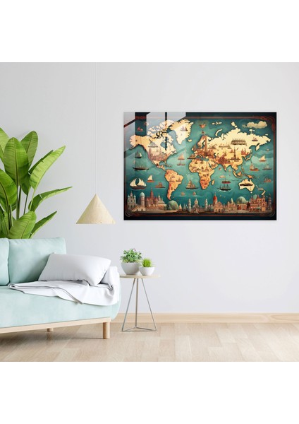 Dünya Haritası 2 - Vintage Tarzında Ev Dekorasyonu Detayları ile Dikkat Çeken Dünya Haritası Kanvas Tablo fiyatları