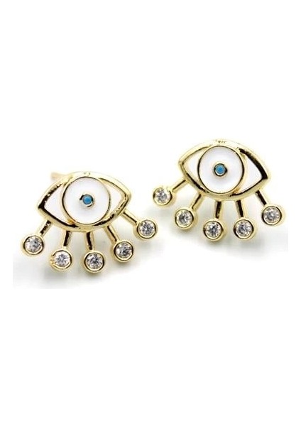 Mineli Göz Küpe - Beyaz