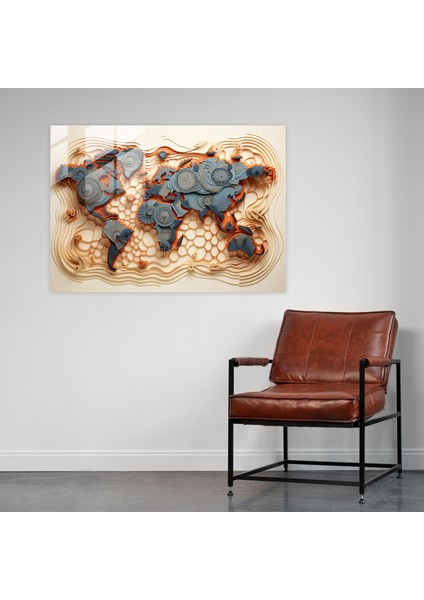 Dünya Haritası Cam Duvar Sanatı - Geometrik Tasarım - Dünya Haritası 2 Cam Tablo Duvar Dekorasyonu fiyatları