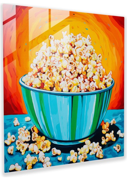 Canlı Yaşam Cam Tablosu: Patlamış Mısır Partisi - Duvar Dekorasyonu Cam Sanatı Canlı Renkler
