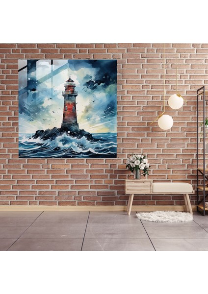 Fırtınalı Deniz Feneri Cam Tablo - Fırtına Cam Duvar Sanatı Duvar Dekorasyonu Modern Sanat fiyatları
