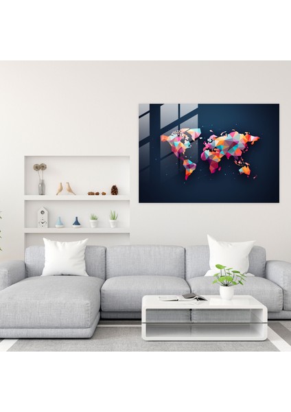 Dünya Haritası Cam Tablo - Dünya Haritası 2 Cam Duvar Sanatı Cam Sanatı Geometrik Şekiller fiyatları