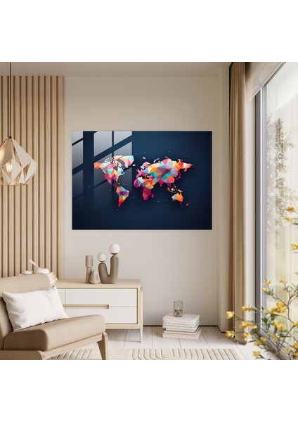 Dünya Haritası Cam Tablo - Dünya Haritası 2 Cam Duvar Sanatı Cam Sanatı Geometrik Şekiller modelleri