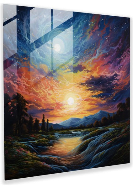 Etkileyici Gün Batımı Cam Tablosu - Gün Batımı Modern Sanat Canlı Gökyüzü