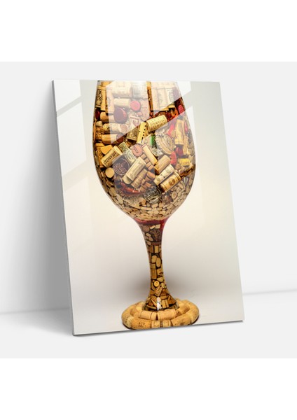 Şarap Bardağı Duvar Sanatı - Mantar Koleksiyonu - Şarap Bardak Duvar Sanatı Cam Tablo