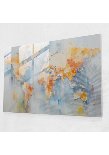 Dünya Haritası Cam Duvar Sanatı - Dünya Haritası 2 Cam Duvar Sanatı Cam Sanatı Duvar Süslemesi