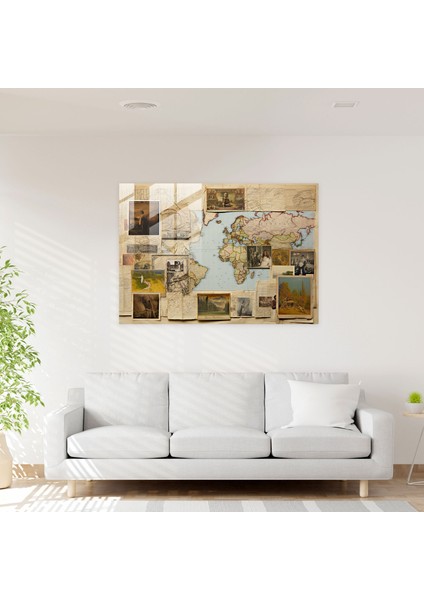 Vintage Kartpostal Cam Tablo - Dünya Haritası 2 Modern Sanat Nostaljik Duvar Dekorasyonu fiyatları