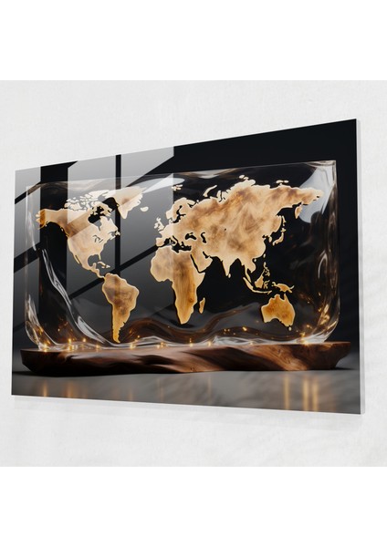 Dünya Haritası Cam Duvar Sanatı - Dünya Haritası 2 Ev Dekorasyonu Cam Duvar Sanatı Şık Tasarım