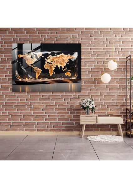 Dünya Haritası Cam Duvar Sanatı - Dünya Haritası 2 Ev Dekorasyonu Cam Duvar Sanatı Şık Tasarım fiyatları