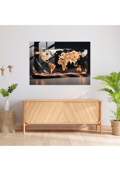 Dünya Haritası Cam Duvar Sanatı - Dünya Haritası 2 Ev Dekorasyonu Cam Duvar Sanatı Şık Tasarım modelleri
