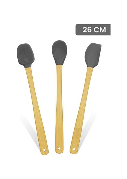 3'lü Gri Bambu Silikon Spatula Seti