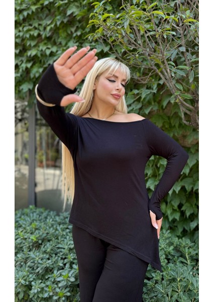 Kadın Büyük Beden Degaje Yaka Asimetrik Yırtmaçlı Esnek Viskon Takım fiyatları