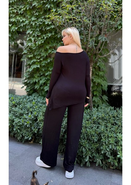 Kadın Büyük Beden Degaje Yaka Asimetrik Yırtmaçlı Esnek Viskon Takım modelleri