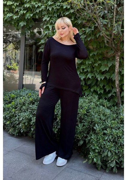 Kadın Büyük Beden Degaje Yaka Asimetrik Yırtmaçlı Esnek Viskon Takım fırsatları