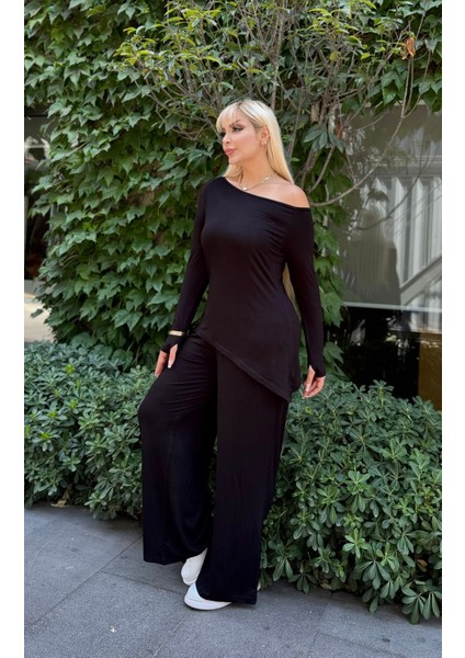 Kadın Büyük Beden Degaje Yaka Asimetrik Yırtmaçlı Esnek Viskon Takım indirimleri