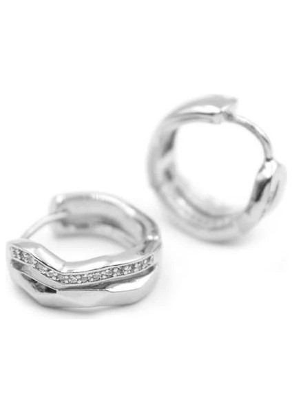 Taşlı Halka Küpe - Gümüş