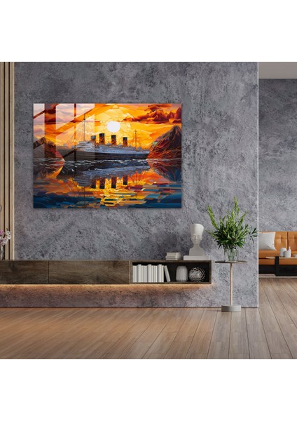 Titanik Günbatımı Cam Tablo Sanatı - Titanik Cam Tablo Cam Duvar Sanatı Huzurlu modelleri