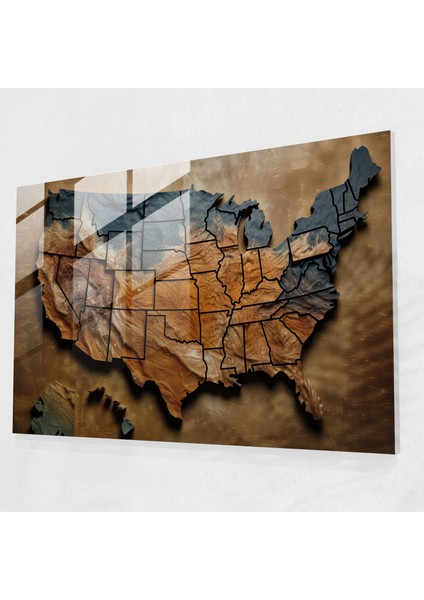 Amerika Birleşik Devletleri Haritası Cam Duvar Dekorasyonu - Cam Tablo Cam Sanat Ev Dekorasyonu