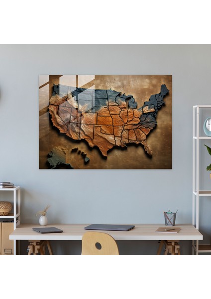 Amerika Birleşik Devletleri Haritası Cam Duvar Dekorasyonu - Cam Tablo Cam Sanat Ev Dekorasyonu modelleri