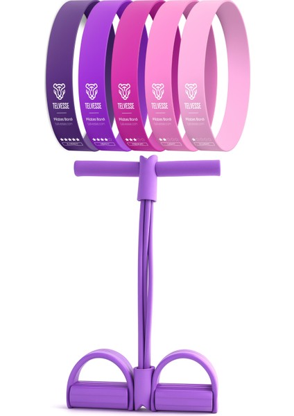 6lı Set Body Trimmer + Pilates Lastiği Seti Mekik Kürek Çekme Spor Kondisyon Egzersiz Aleti Mor fiyatları