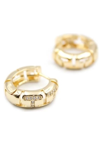 Taşlı Halka Küpe - Altın