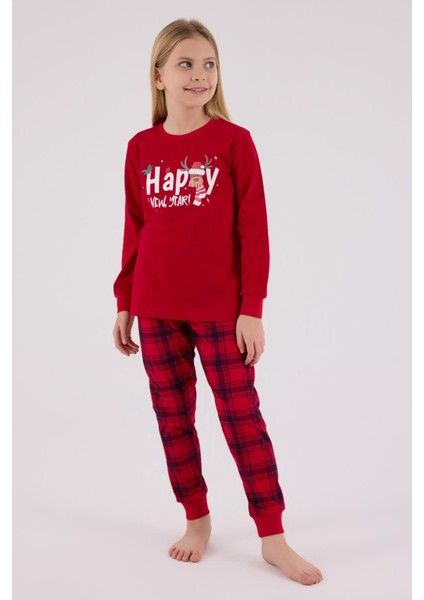 Kız Çocuk Uzun Kol Pijama Takım Kırmızı
