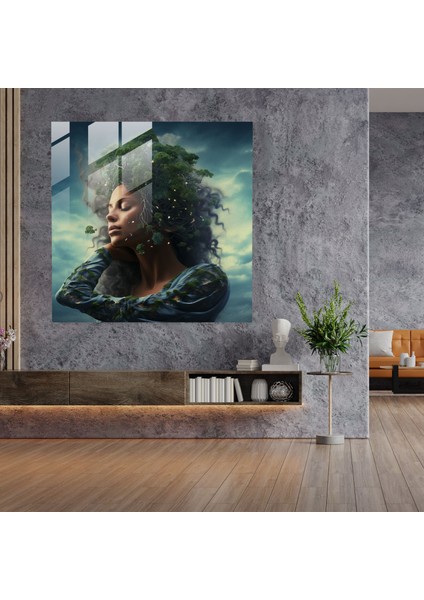 Sürreal Cam Tablo - Uyum Içindeki Kadın - Kadın Sürreal Dijital Boyama Duvar Dekorasyonu Ev Dekorasyonu fiyatları