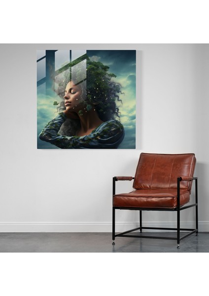 Sürreal Cam Tablo - Uyum Içindeki Kadın - Kadın Sürreal Dijital Boyama Duvar Dekorasyonu Ev Dekorasyonu modelleri
