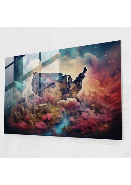 Amerika Birleşik Devletleri Haritası Cam Tablo Sanat Baskı - Duvar Dekorasyonu Rüya Gibi Manzara