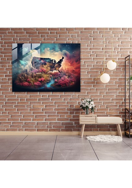 Amerika Birleşik Devletleri Haritası Cam Tablo Sanat Baskı - Duvar Dekorasyonu Rüya Gibi Manzara fiyatları