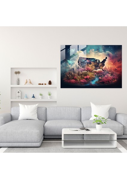 Amerika Birleşik Devletleri Haritası Cam Tablo Sanat Baskı - Duvar Dekorasyonu Rüya Gibi Manzara modelleri